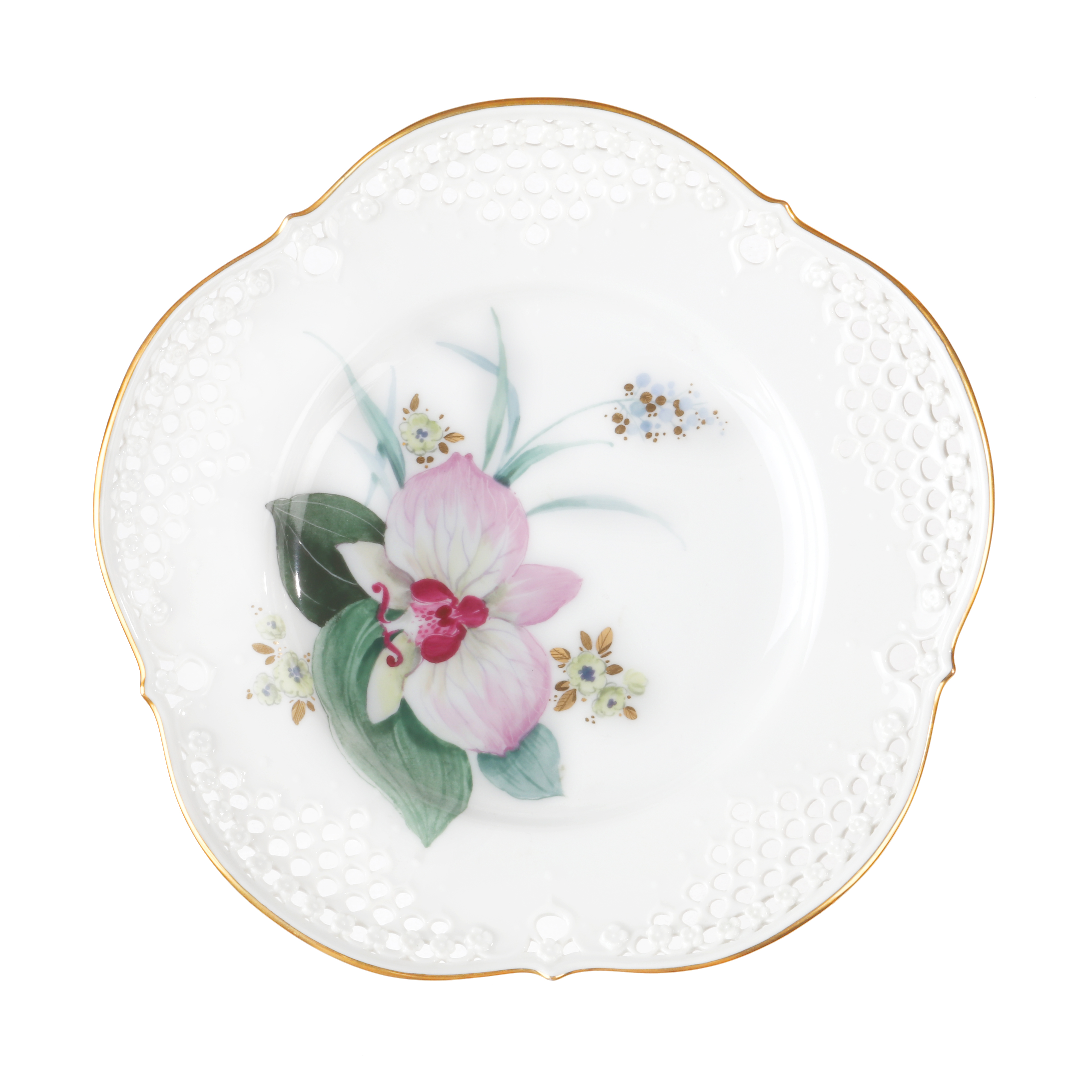 Wall Plate, pierced, Exotic water plants, gold rim, Φ19