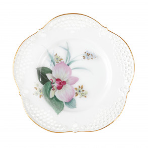 Wall Plate, pierced, Exotic water plants, gold rim, Φ19