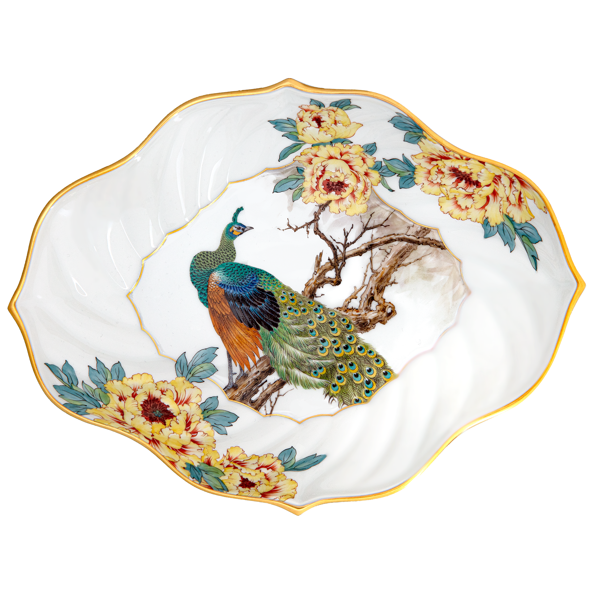 LIMITED EDITION BOWL, PEAFOWL WITH PEONIES