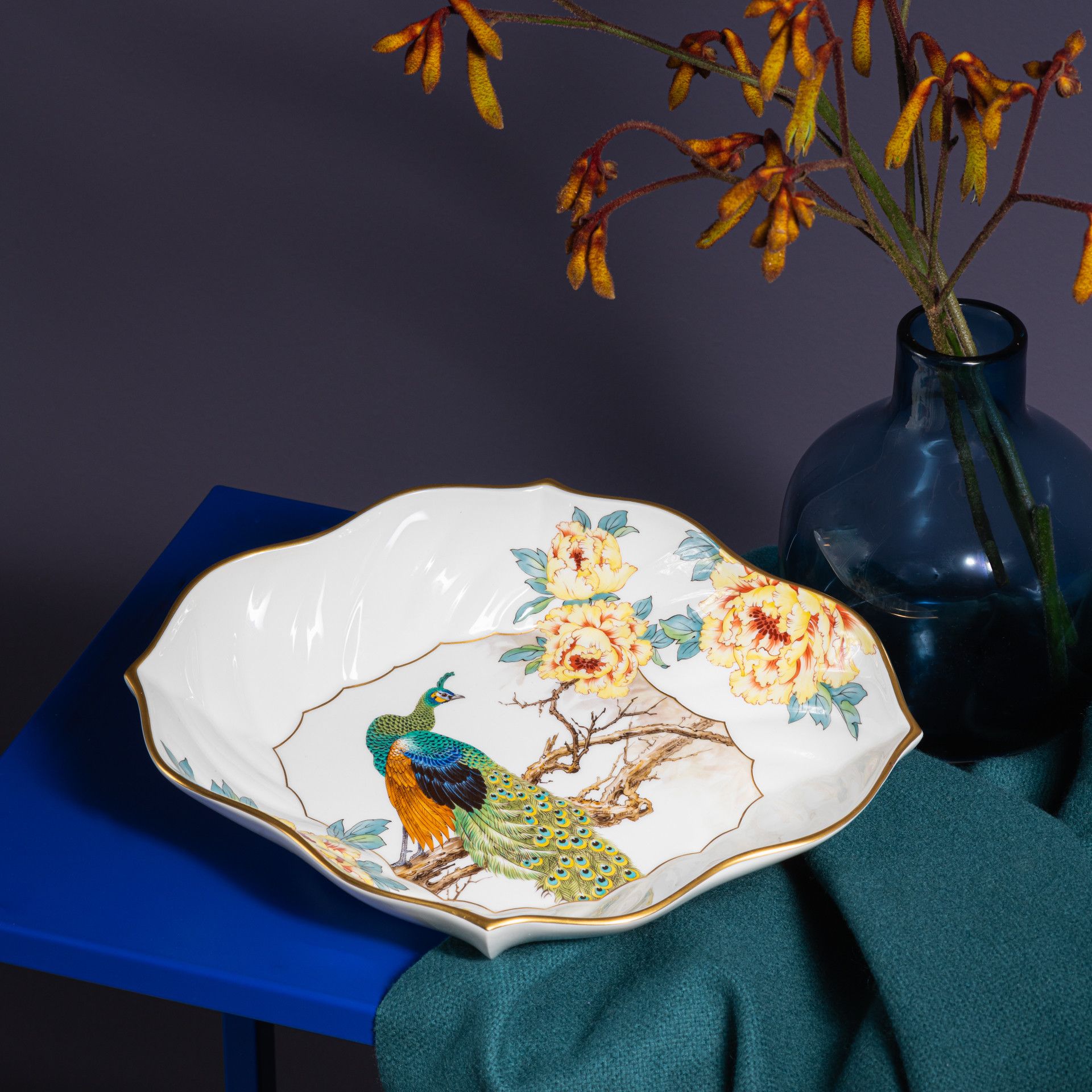 LIMITED EDITION BOWL, PEAFOWL WITH PEONIES