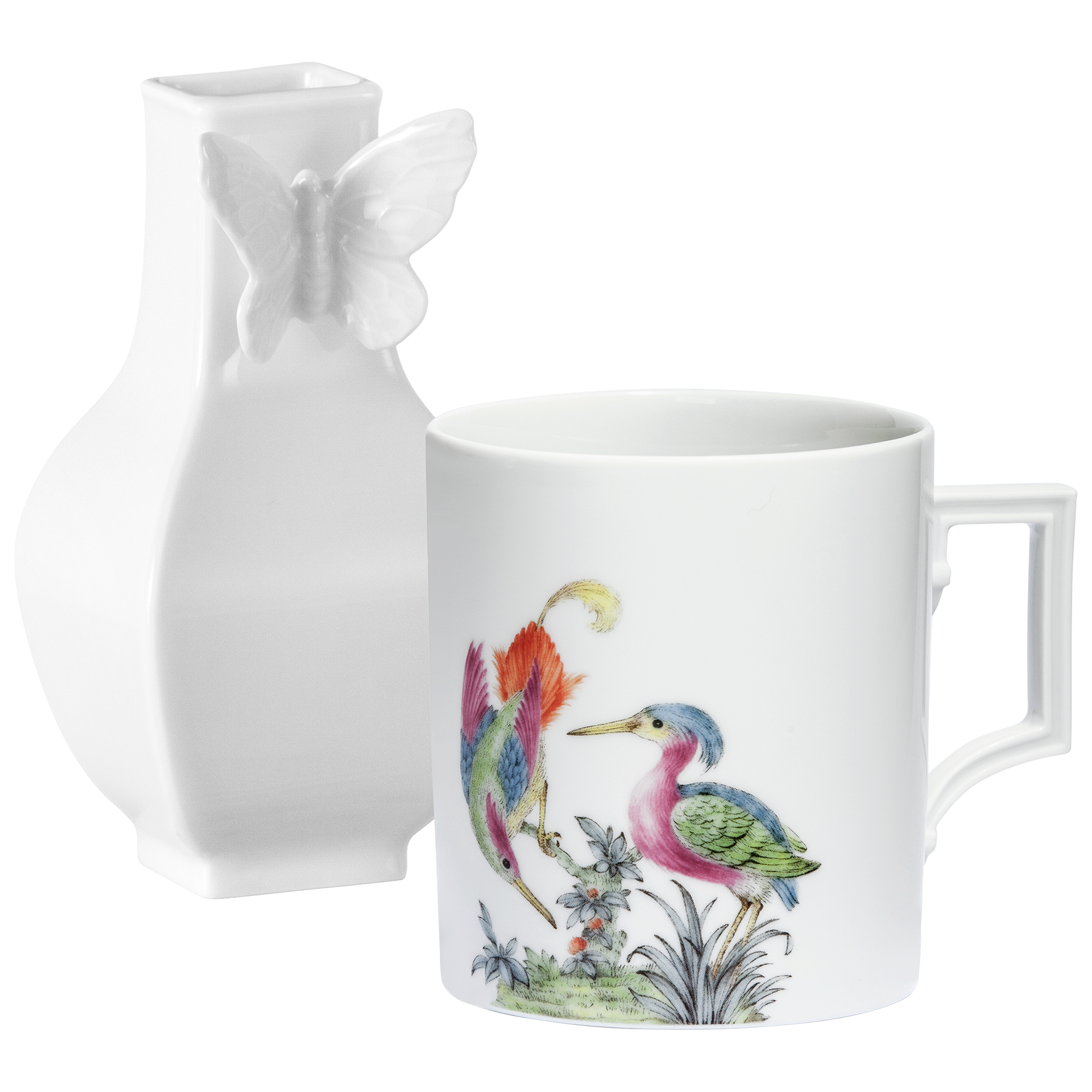HOME OFFICE SET MUG FANCY BIRDS AND VASE BUTTERFLY