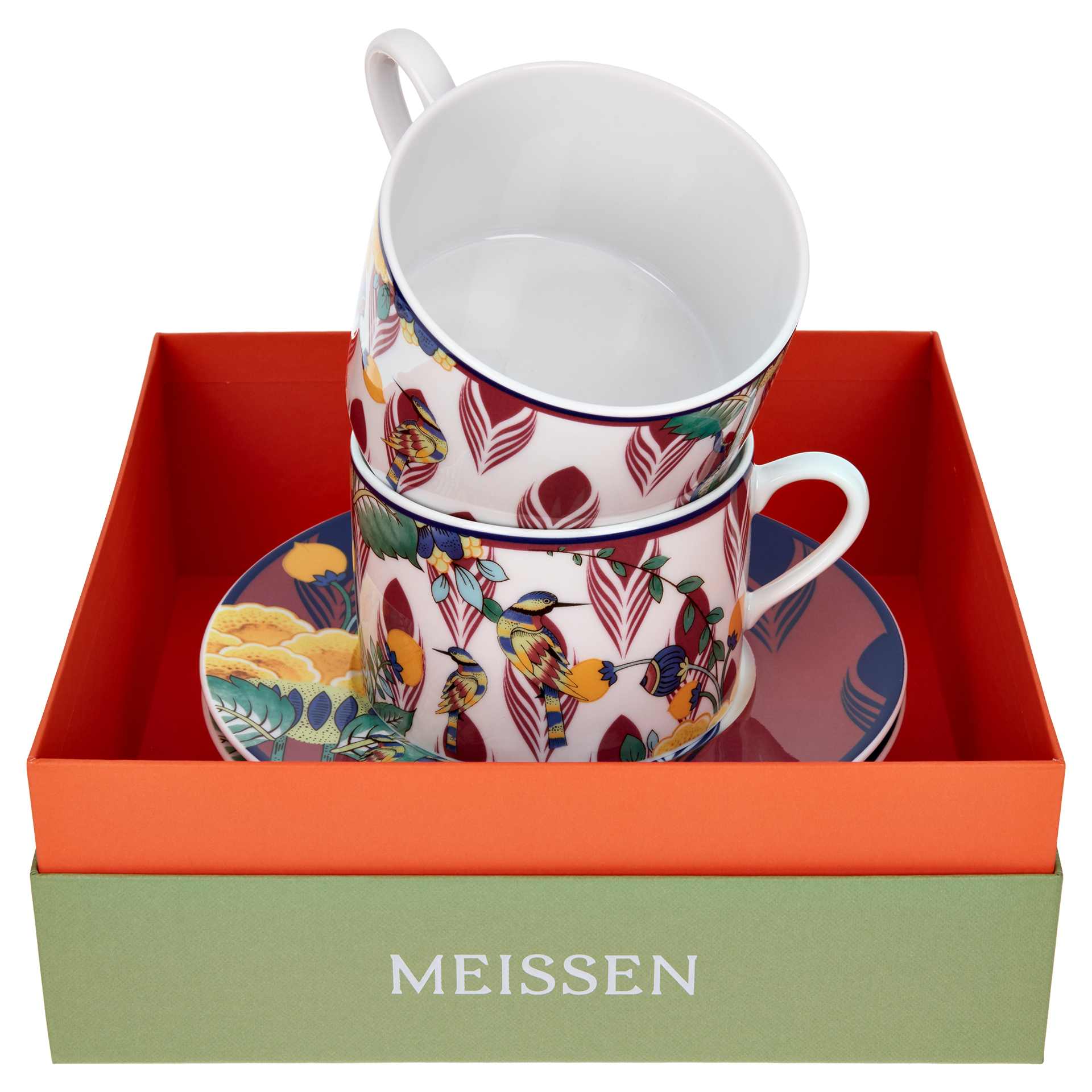 MEISSEN COLLAGE MYSTIC GARDEN CAPPUCCINO CUP SET