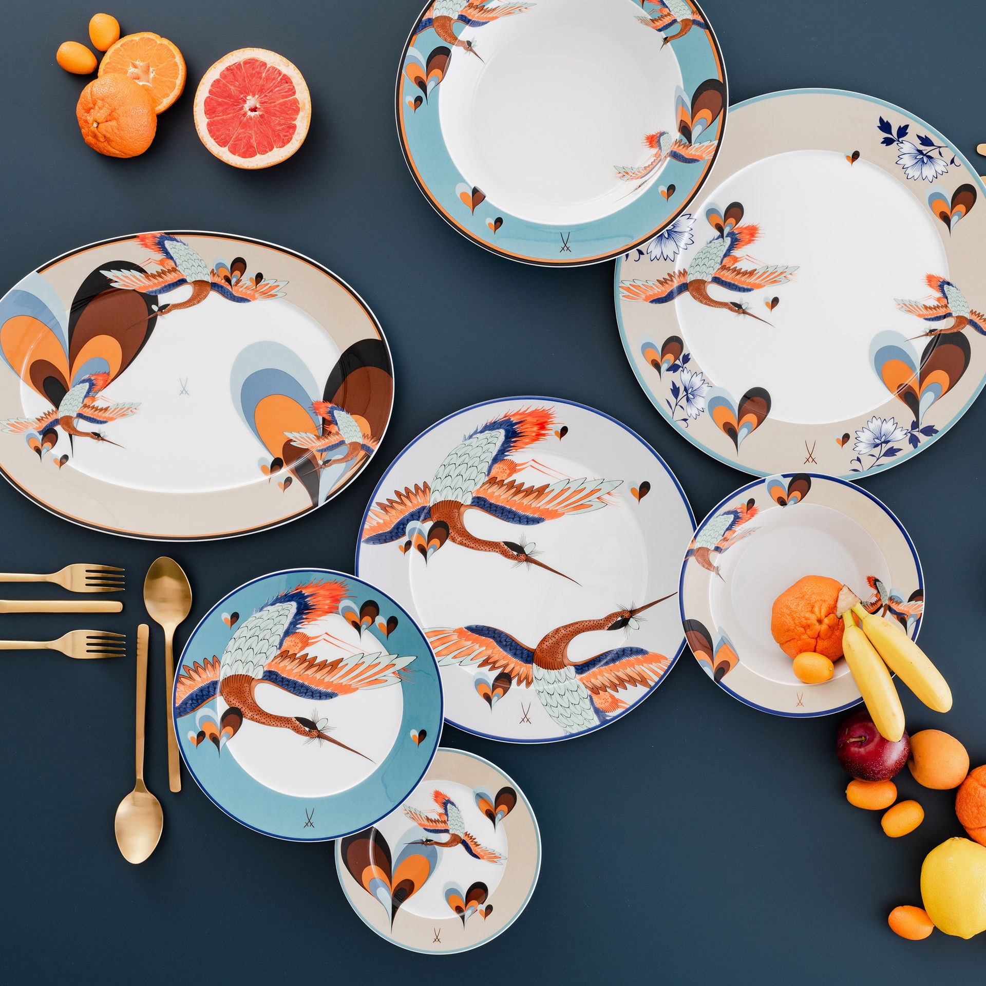 MEISSEN COLLAGE LOVE BIRDS CAPPUCCINO CUP SET