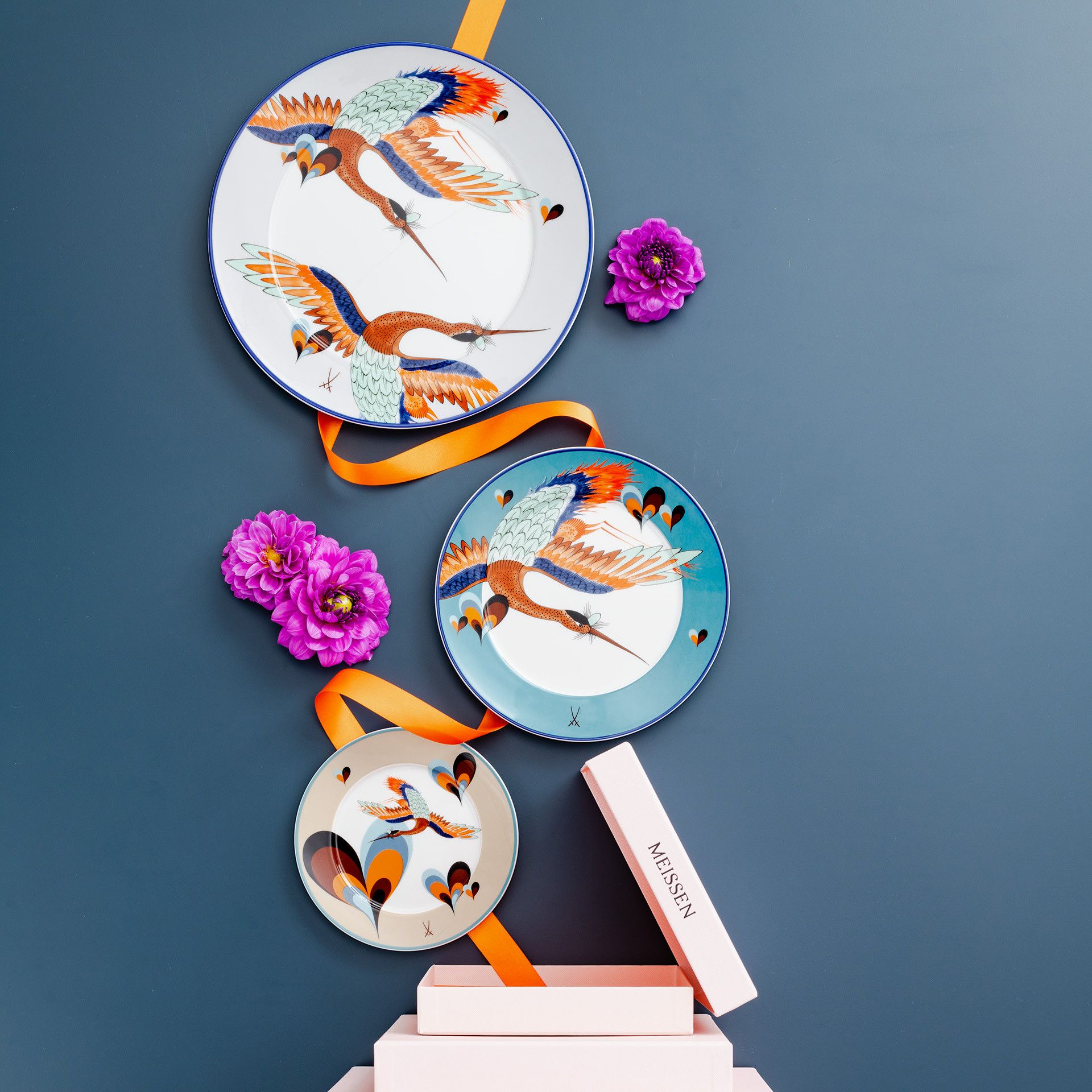 MEISSEN COLLAGE LOVE BIRDS COFFEE CUP SET