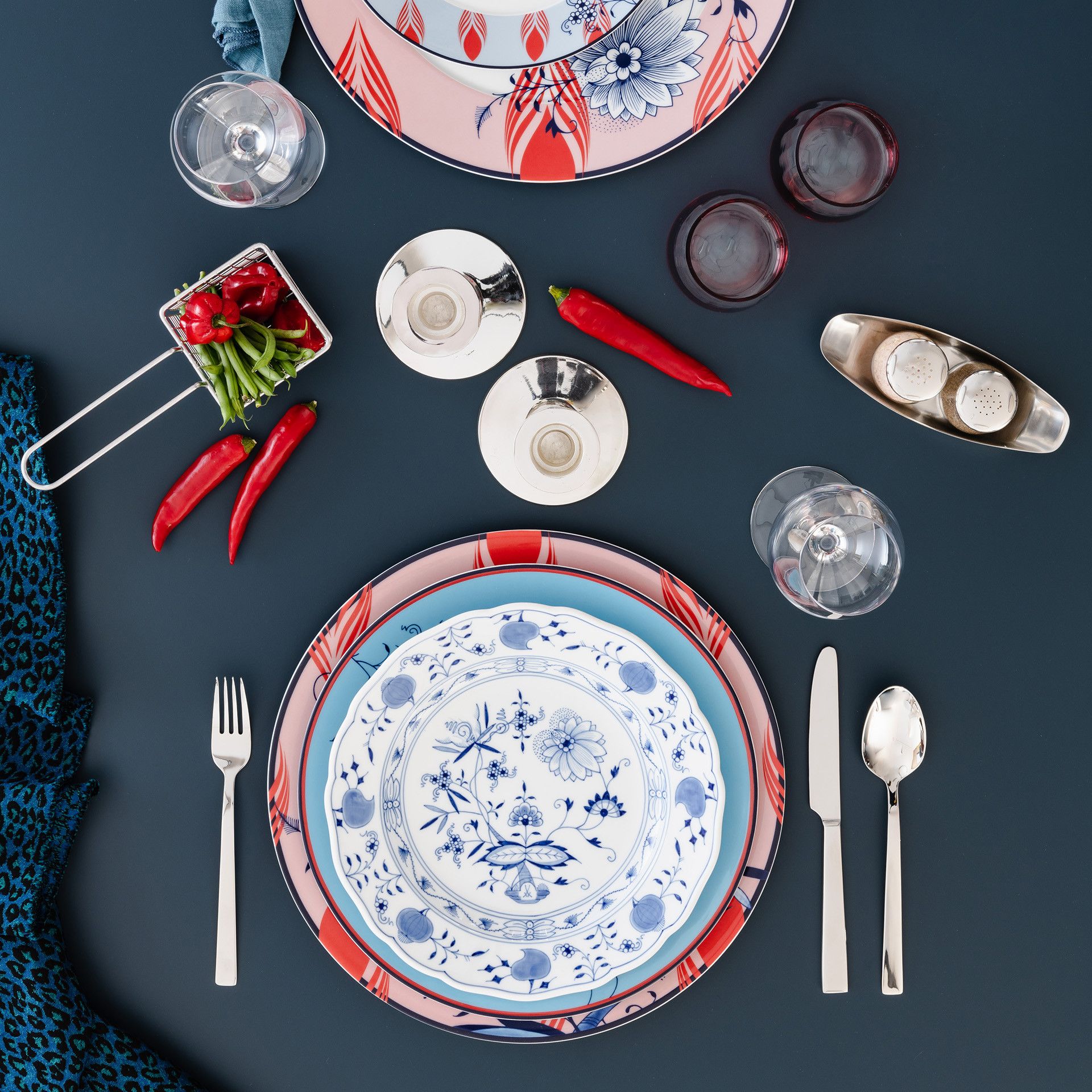 MEISSEN COLLAGE BLOOMY FEATHERS PLATE SET 3PCS.