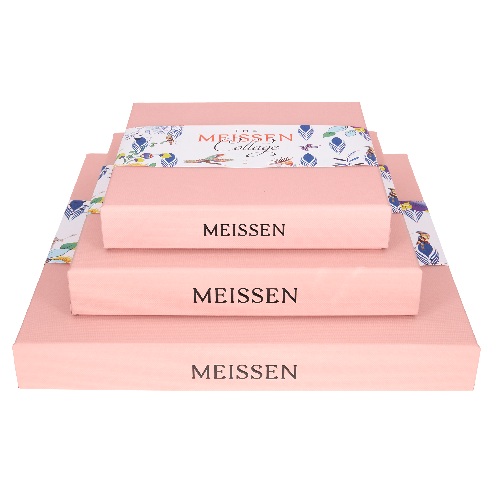 MEISSEN COLLAGE BLOOMY FEATHERS PLATE SET 3PCS.